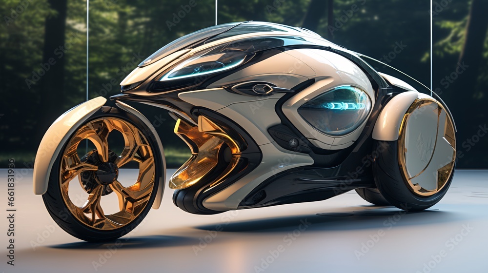 A hybrid three-wheeler combining elements of a motorcycle and an automobile. A hybrid three-wheeler combining elements of a motorcycle and an automobile.