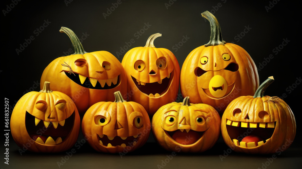 Illustration of a halloween pumpkins in yellow colours Illustration of a halloween pumpkins in yellow colours