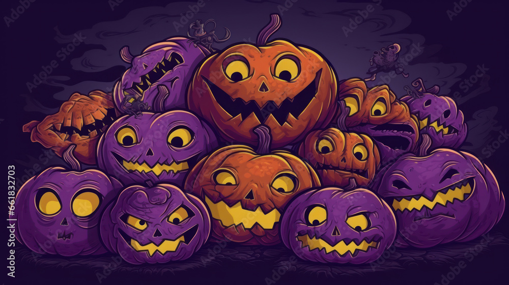 Illustration of a halloween pumpkins in violet colours