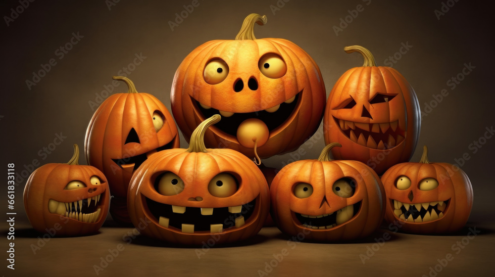 Illustration of a halloween pumpkins in light brown colours
