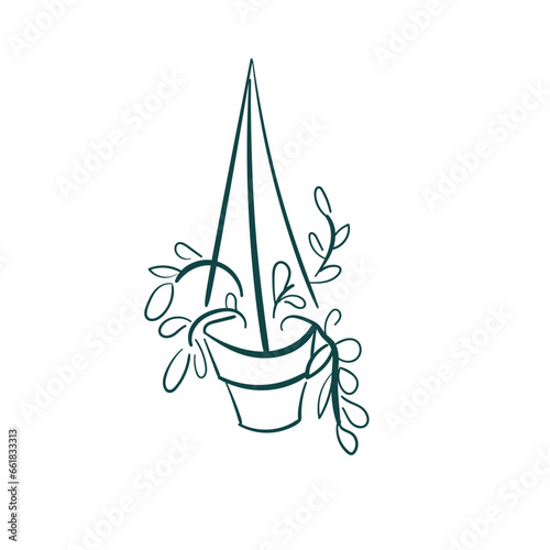 flowerpot suspension vector sketch simple doodle hand drawn line illustration isolated abstract sign symbol clip art