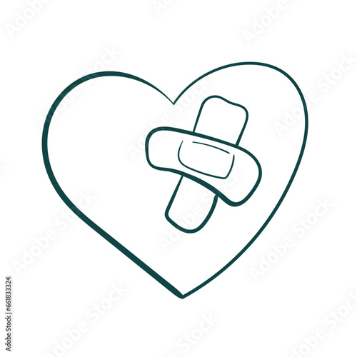 heart patch plaster concept vector sketch simple doodle hand drawn line illustration isolated abstract sign symbol clip art