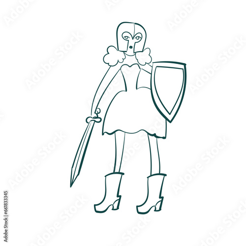 knight woman vector sketch simple doodle hand drawn line illustration isolated abstract sign symbol clip art