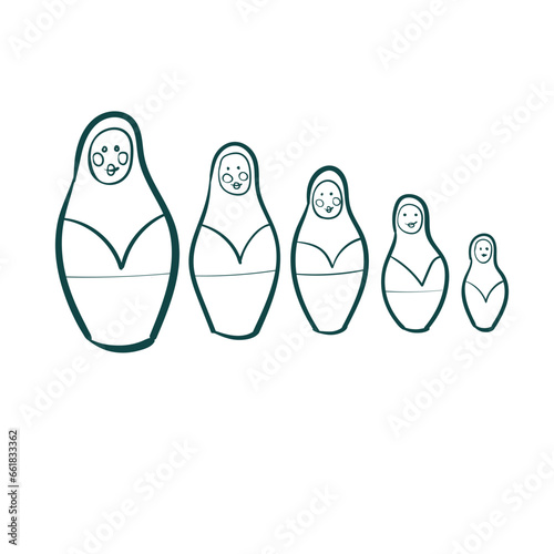 matryoshka set vector sketch simple doodle hand drawn line illustration isolated abstract sign symbol clip art