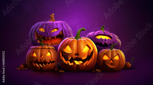 Illustration of a halloween pumpkins in vivid purple colours