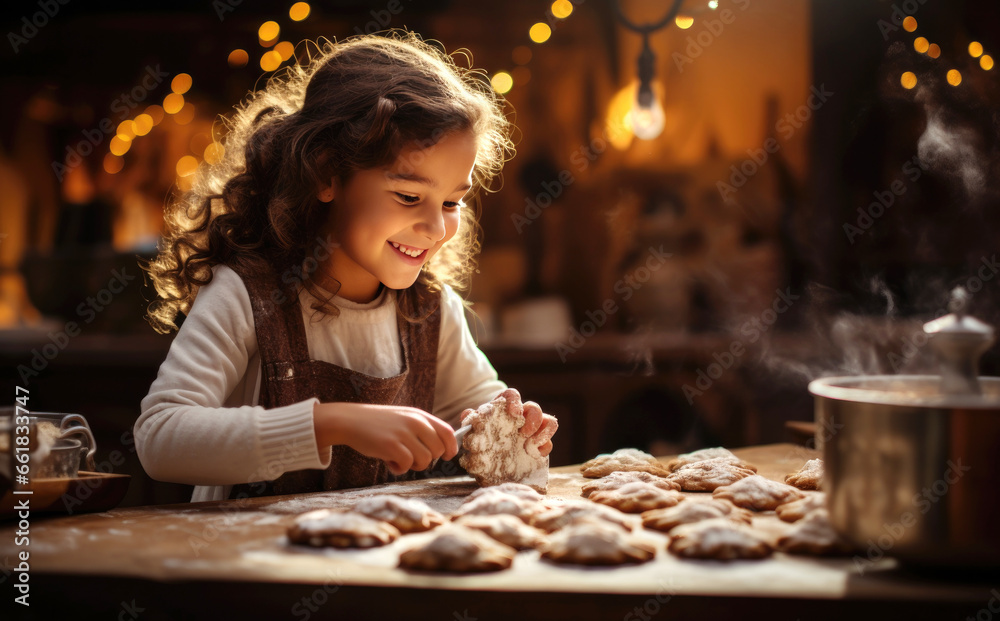 kids baking cookies on the Christmas background