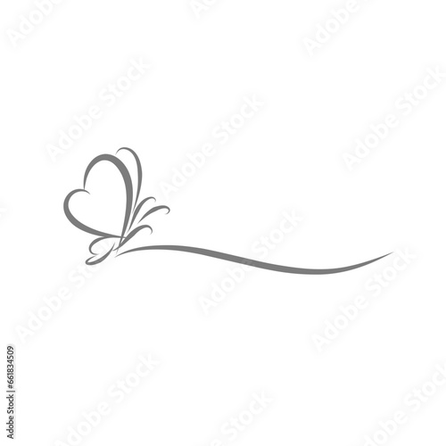 Butterfly line. Butterfly line art style for background. Butterfly illustration with line art style. Heart line border. Pink heart banner for Valentine's Day or Mother's Day