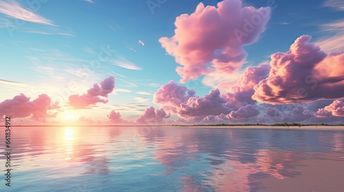 Cotton candy clouds tropical sunlight