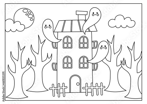 Haunted house coloring page for kids