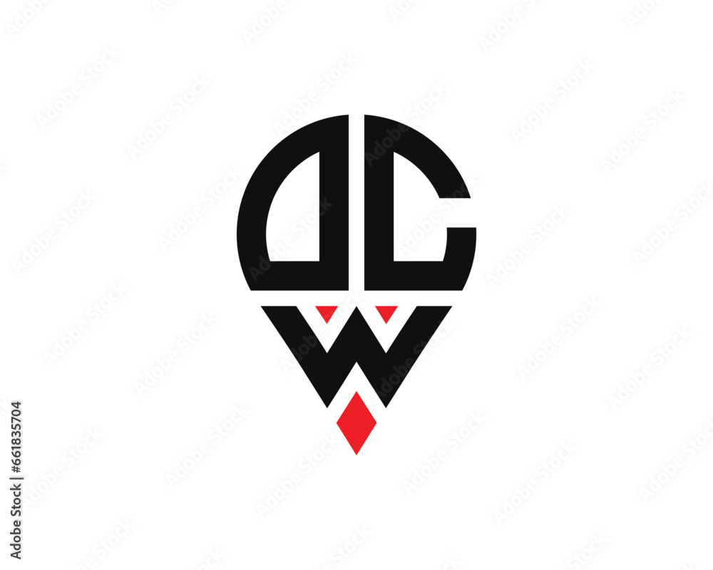 Fototapeta premium DCW letter location shape logo design. DCW letter location logo simple design.