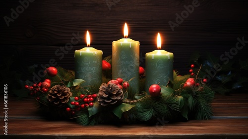 X-mas advent wreath with 3 green candles
