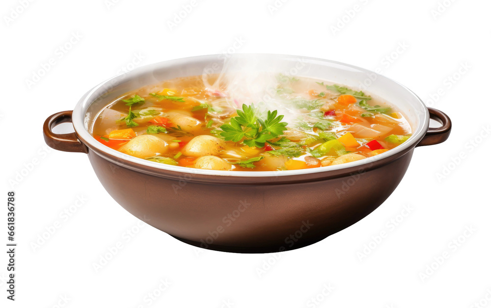 Hearty Steaming Winter Soup Bowl on transparent background