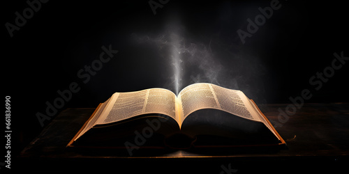 Vibrant and captivating imagery capturing the essence of school life ,,, A book with a yellow flame coming out of it Opened book and Bible AI generated 