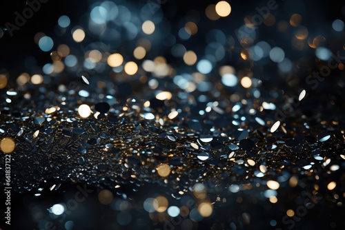 abstract background with bokeh defocused lights and stars. Grey Glitter Background for Christmas or Special Occasion. 