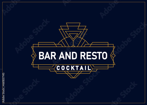 Cocktail bar lounge pub restaurant logo design with vintage art deco style