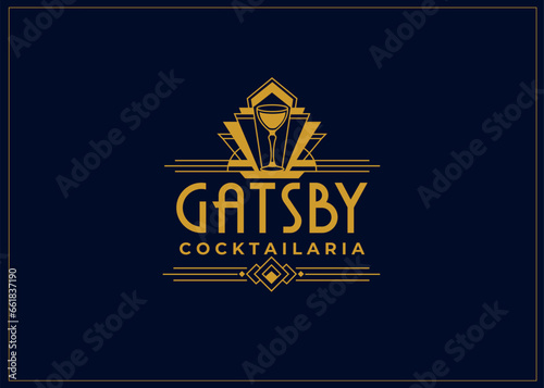 Cocktail bar lounge pub restaurant logo design with vintage art deco style