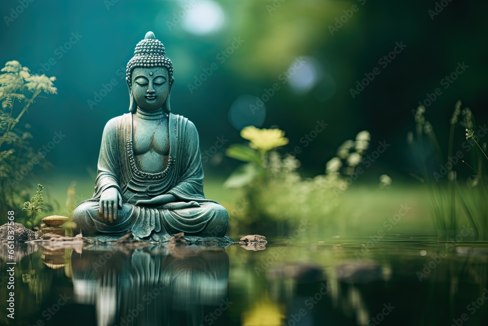 Buddha statue in the water - obrazy, fototapety, plakaty 