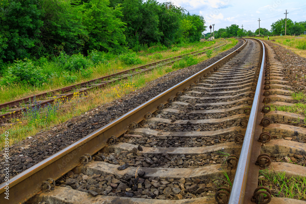 Railway. Background with selective focus and copy space Railway. Background with selective focus and copy space