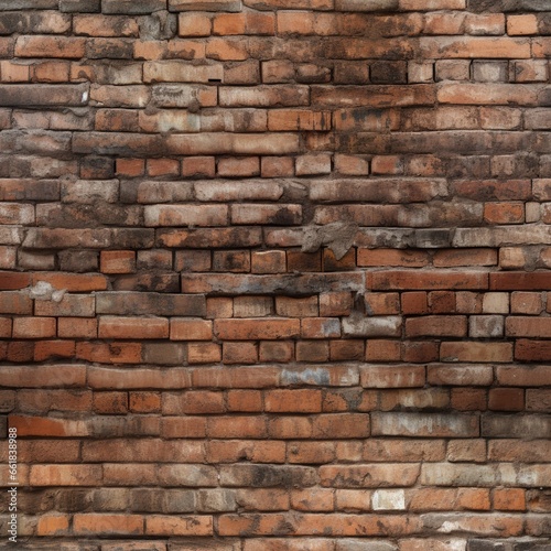 Weathered old red brick wall endless texture, seamless pattern tile background.