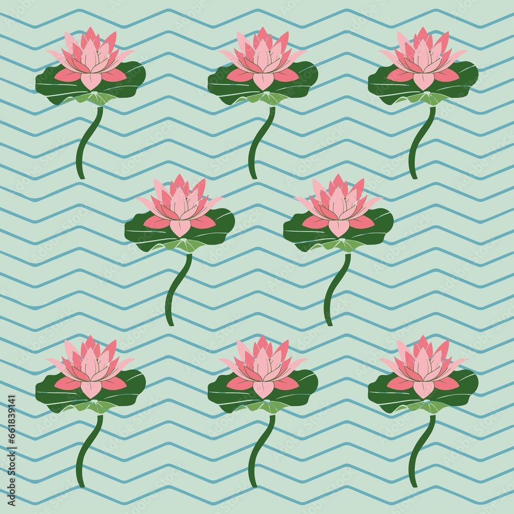 Pichwai Lotus Pattern With Zigzag Pattern, Indian Pattern, Pichwai Pichwai Lotus Pattern With Zigzag Pattern, Indian Pattern, Pichwai
