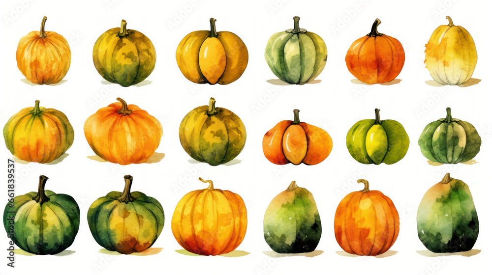 Watercolor painting of a pumpkins in dark lime color tone. Watercolor painting of a pumpkins in dark lime color tone.