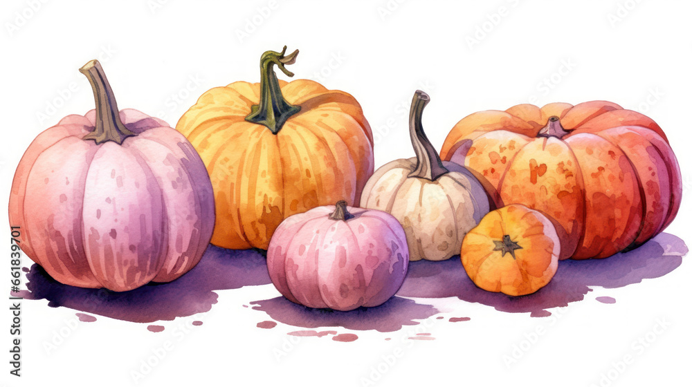 Watercolor painting of a pumpkins in light maroon color tone. Watercolor painting of a pumpkins in light maroon color tone.