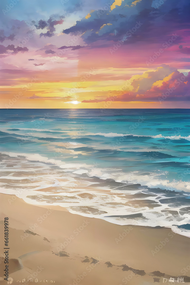 Sea coast. Imitation of painting. Stylized image.