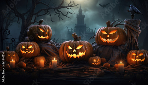 Banner background with jack o lantern and halloween elements