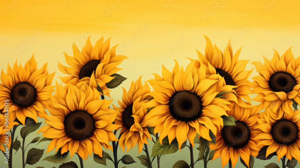 Obraz premium Sunflower background in a yellow field