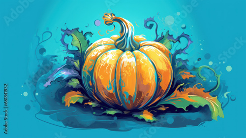 Illustration of a pumpkin in cyan tones