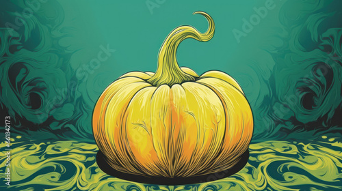 Illustration of a pumpkin in chartreuse tones