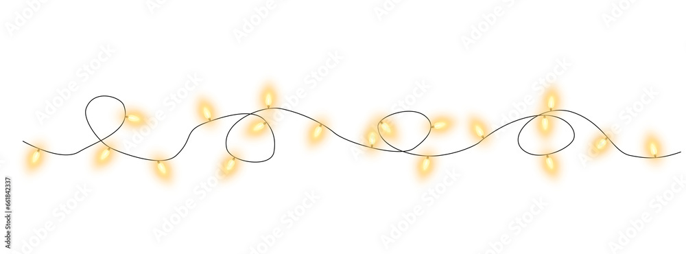 Peach christmas glowing garland. Christmas lights. Colorful Christmas garland. The light bulbs on the wires are insulated. PNG.