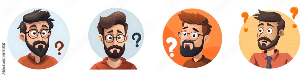 Obraz premium Man with a curious expression, cartoon, collection, isolated on transparent background, Generative AI