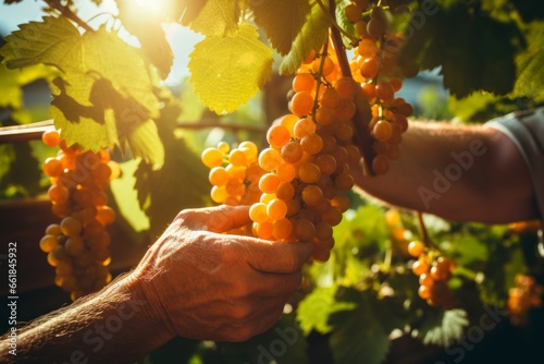 The hands of a winemaker or farmer picking delicious grapes during the harvest season. Background © top images