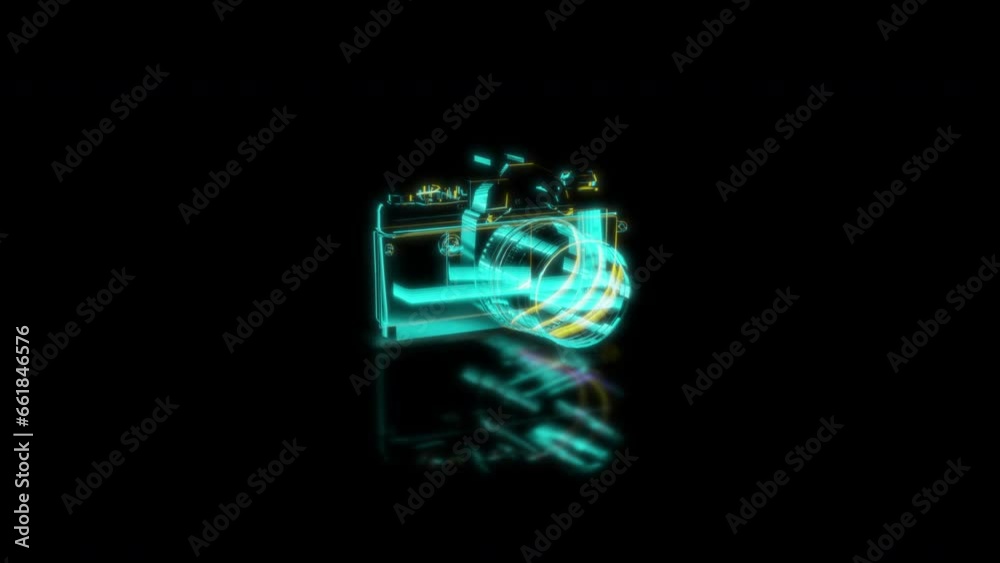 render 3D animation. model camera on a black background future technology screen render 3D animation. model camera on a black background future technology screen