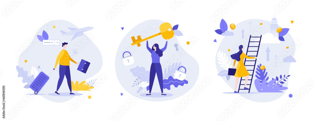 Fototapeta premium Set of Business Character Scenes. Vector Illustration