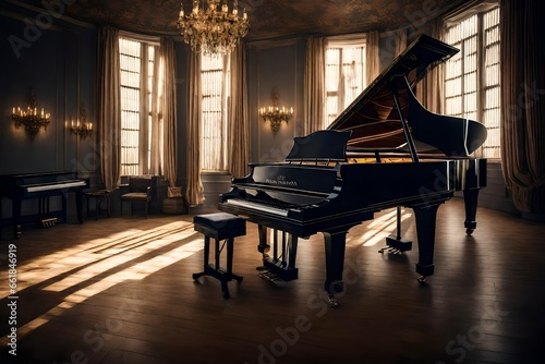 Grand piano in room dark night
