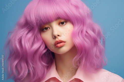 Portrait of a young Korean woman with a wig