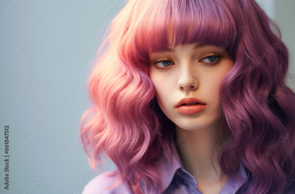 Fototapeta premium Portrait of a young Korean woman with a wig
