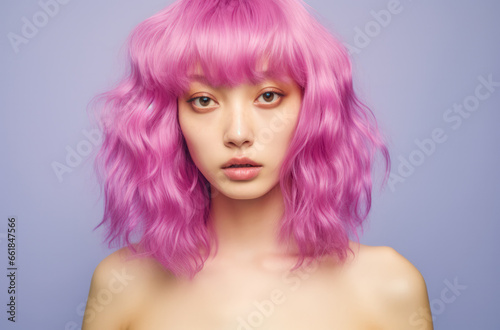 Portrait of a young Korean woman with a wig