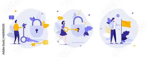 Set of Business Character Scenes. Vector Illustration