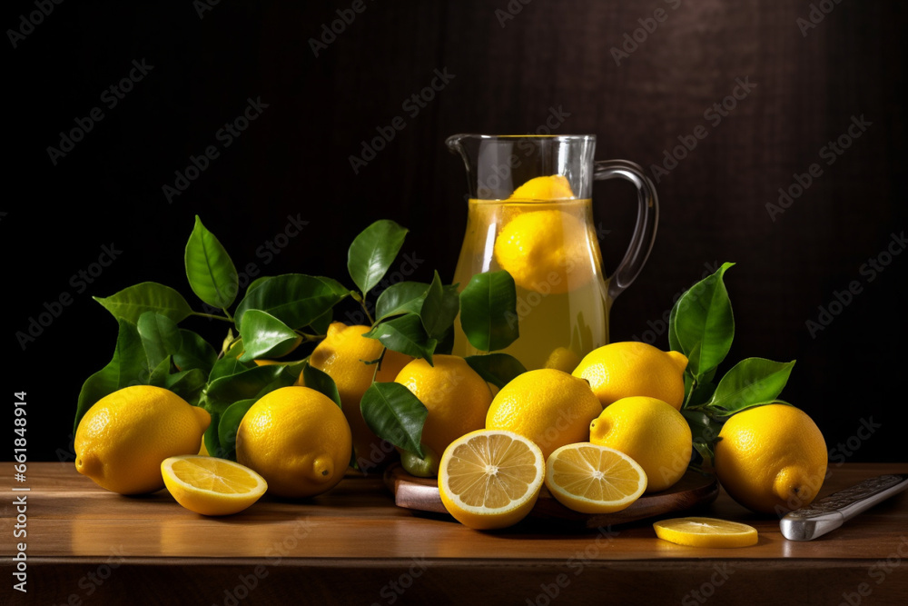 Capture the freshness of lemons and their delicious juice in a beautifully illuminated product photoshoot. Ai generated Capture the freshness of lemons and their delicious juice in a beautifully illuminated product photoshoot. Ai generated