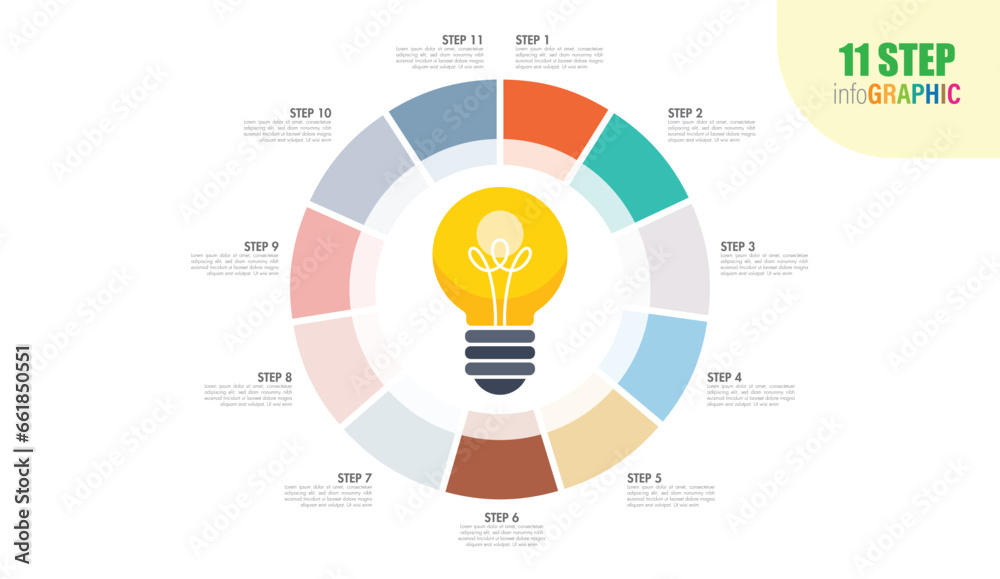 Vector idea light bulb circle infographic template with 11 to 20 steps ...