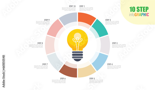 Vector idea light bulb circle infographic template with 11 to 20 steps for graphs, charts, diagrams. Business concept with options, parts, steps, processes.
