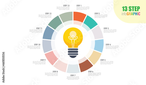 Vector idea light bulb circle infographic template with 11 to 20 steps for graphs, charts, diagrams. Business concept with options, parts, steps, processes.