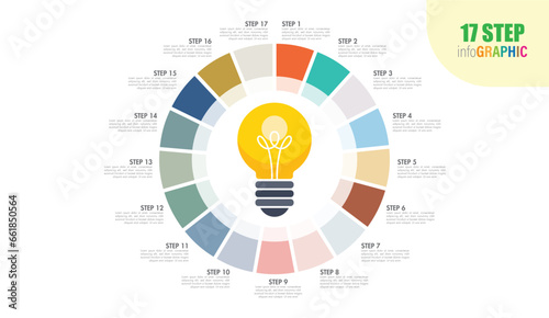 Vector idea light bulb circle infographic template with 11 to 20 steps for graphs, charts, diagrams. Business concept with options, parts, steps, processes.