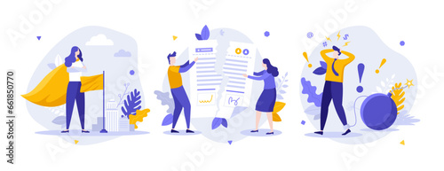 Set of Business Character Scenes. Vector Illustration