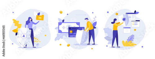 Set of Business Character Scenes. Vector Illustration