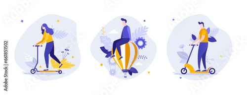 Set of Business Character Scenes. Vector Illustration