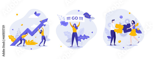 Set of Business Character Scenes. Vector Illustration